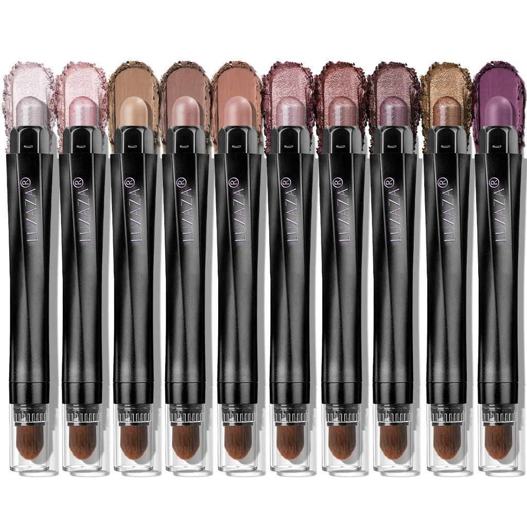 LUXAZA 10PCS Eyeshadow Stick Set – Shimmer & Neutral Brown Metallic Cream Pencils