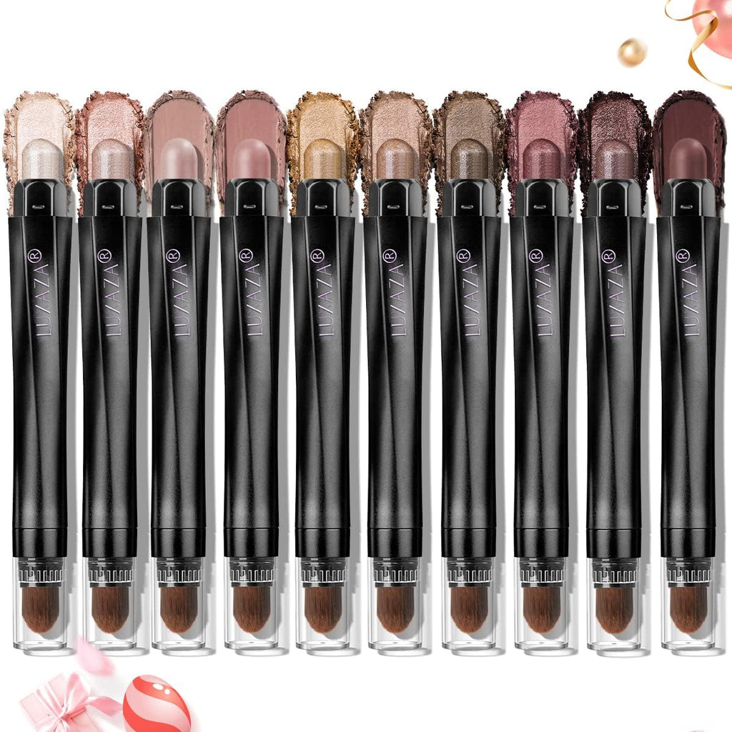 Luxaza 10PCS Eyeshadow Stick Set – Shimmer & Matte Brown Metallic, Waterproof & Smudge-Proof