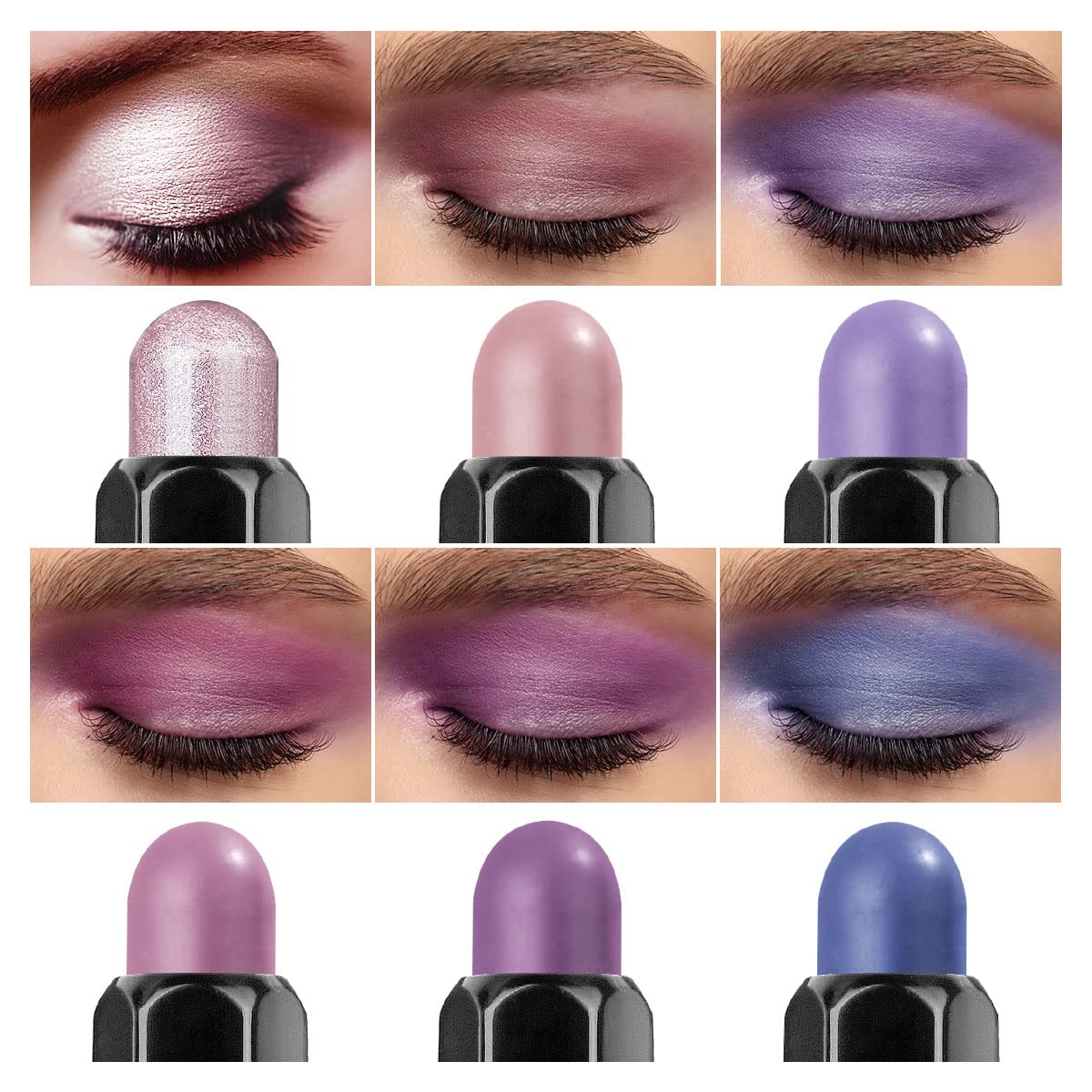 LUXAZA 6PCS Cream Eyeshadow Stick Set - Matte & Shimmer, Waterproof, Easy Glide, Purple Pink