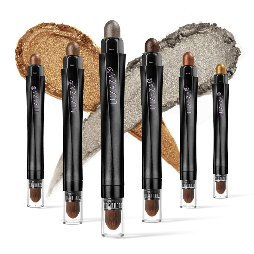 LUXAZA 6PCS Eyeshadow Stick Set – Brown & Grey Metallic & Matte Pencils, Waterproof & Long-Lasting