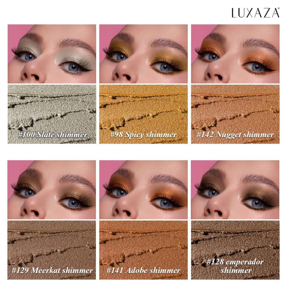 LUXAZA 6PCS Eyeshadow Stick Set – Brown & Grey Metallic & Matte Pencils, Waterproof & Long-Lasting
