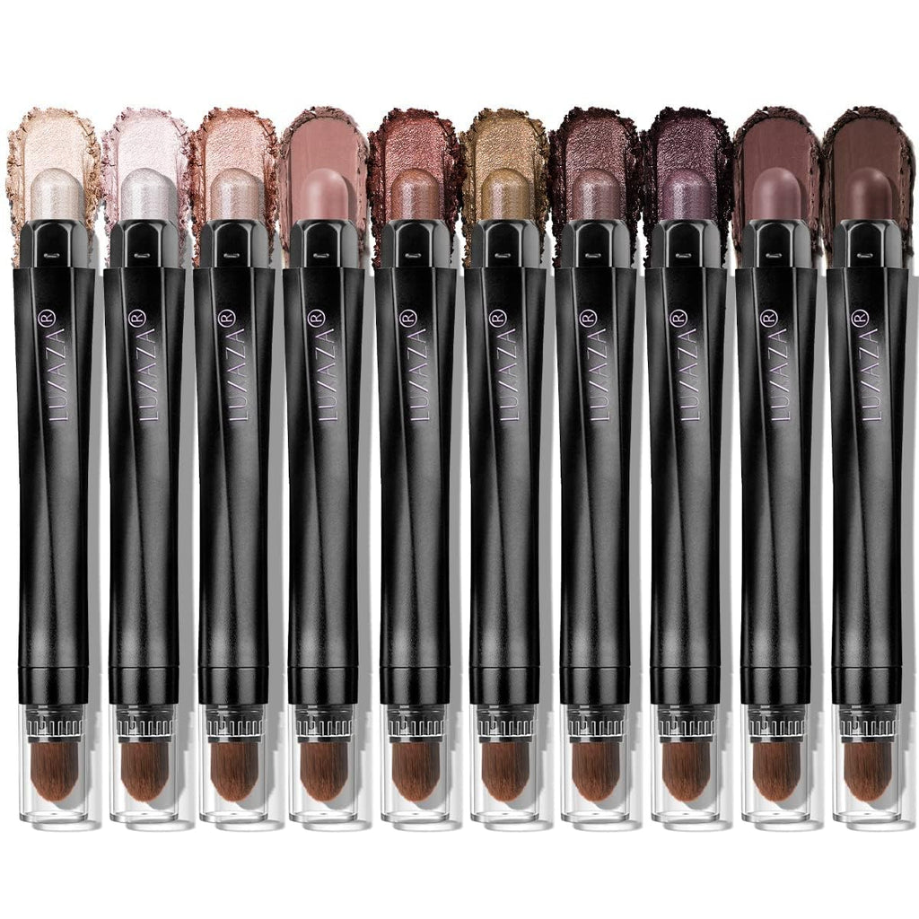 Luxaza Pro Brown Eyeshadow Stick Set – 10pc Neutral Shimmer & Matte Cream Palette | Long-Lasting Color