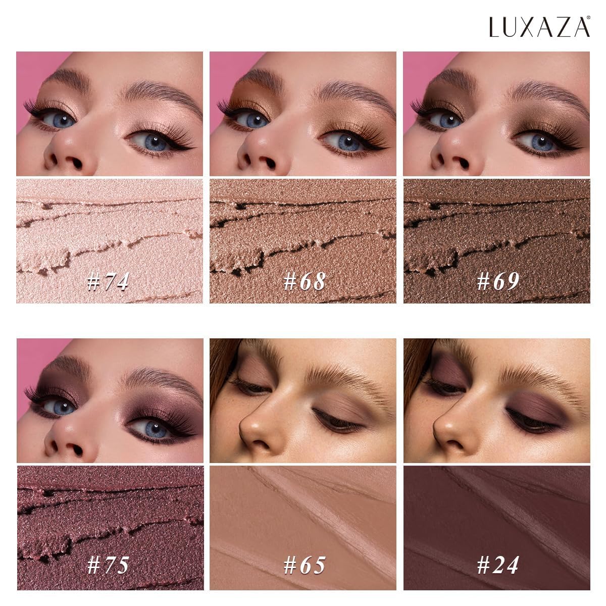 LUXAZA PRO Neutral Eyeshadow Stick 6-Piece Set – Brown Metallic Shimmer (GRAPE WINE)