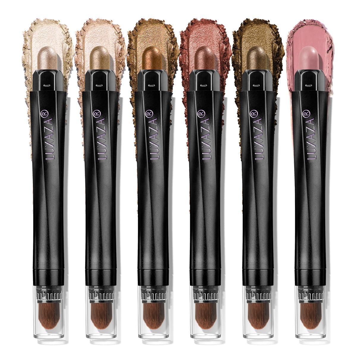 LUXAZA PRO Brown Neutral Eyeshadow Stick 6-Piece Set – Metallic Shimmer & Cream Eye Pencil