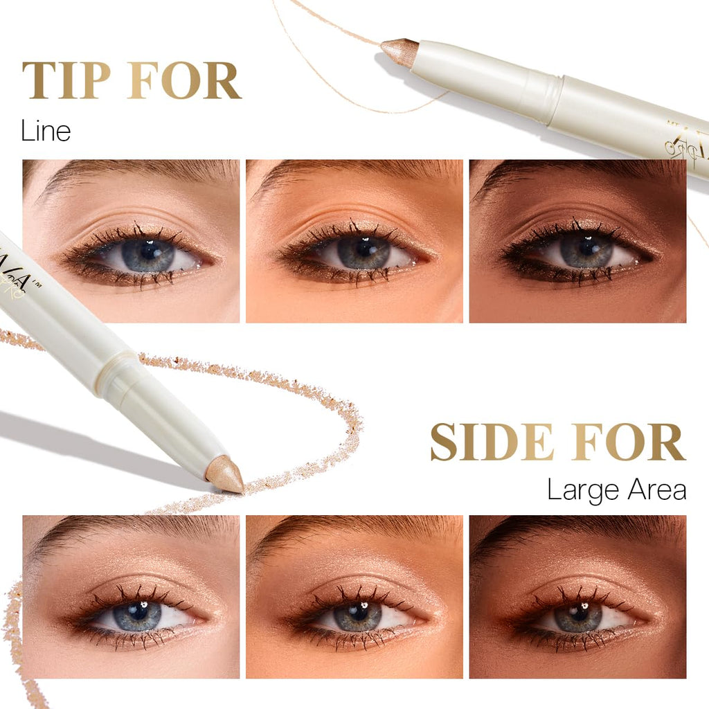 LUXAZA PRO 2PCS Eyeshadow Stick – Creamy Caramel-Latte Shimmer with Built-In Brush & Sharpener