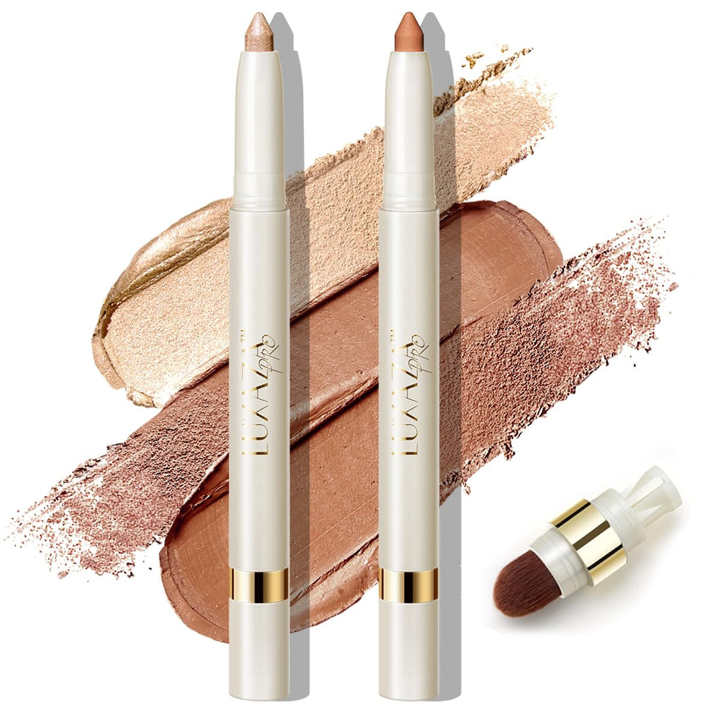 LUXAZA PRO 2PCS Eyeshadow Stick – Creamy Caramel-Latte Shimmer with Built-In Brush & Sharpener