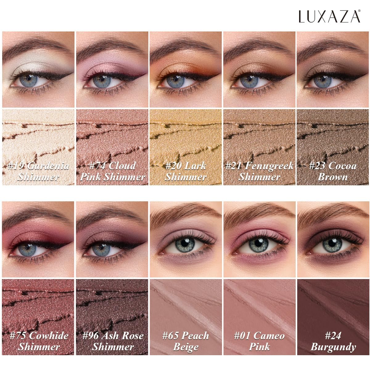 LUXAZA PRO Brown Eyeshadow Stick Set 10PCS Espresso Neutral Shimmer & Matte Cream