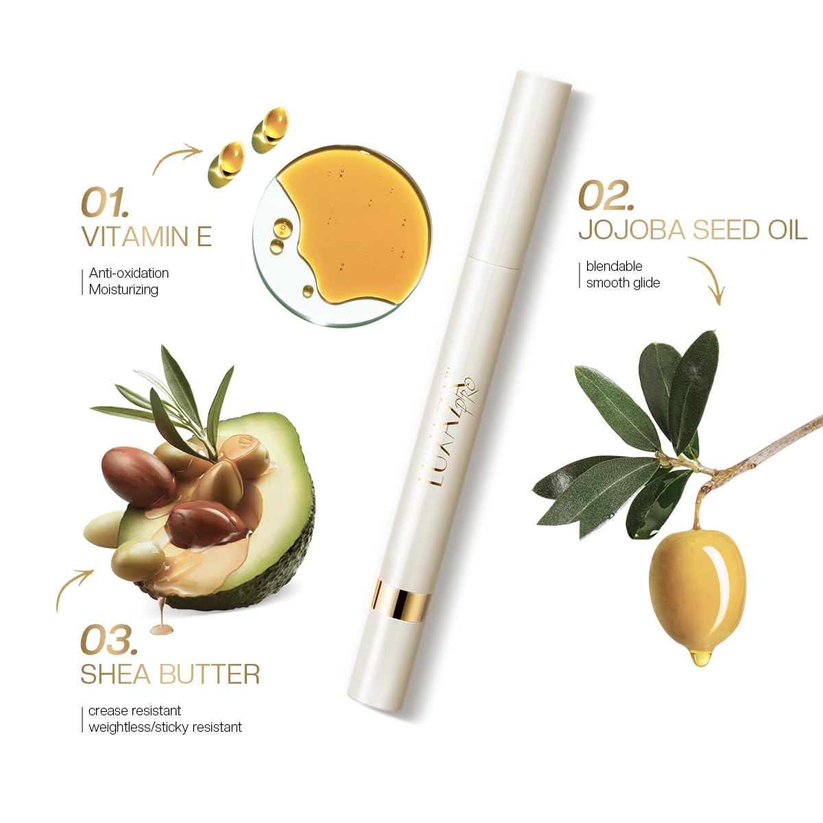 LUXAZA PRO 2PCS Eyeshadow Stick – Creamy Caramel-Latte Shimmer with Built-In Brush & Sharpener