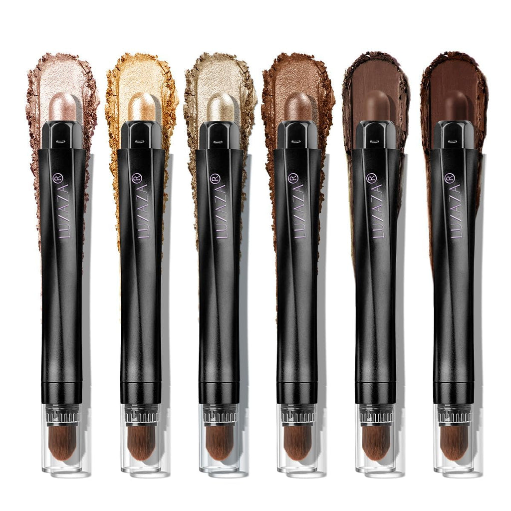 LUXAZA PRO Gold Eyeshadow Stick Set 6pcs – Neutral Shimmer & Matte Cream Shades, Gift-ready