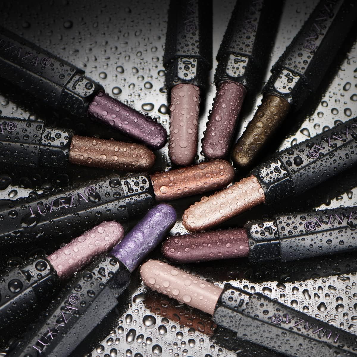 LUXAZA PRO Plum Eyeshadow Stick Set – 10pc Neutral Shimmer & Matte Cream Palette + Bronze Smoky Eyeliner Kit