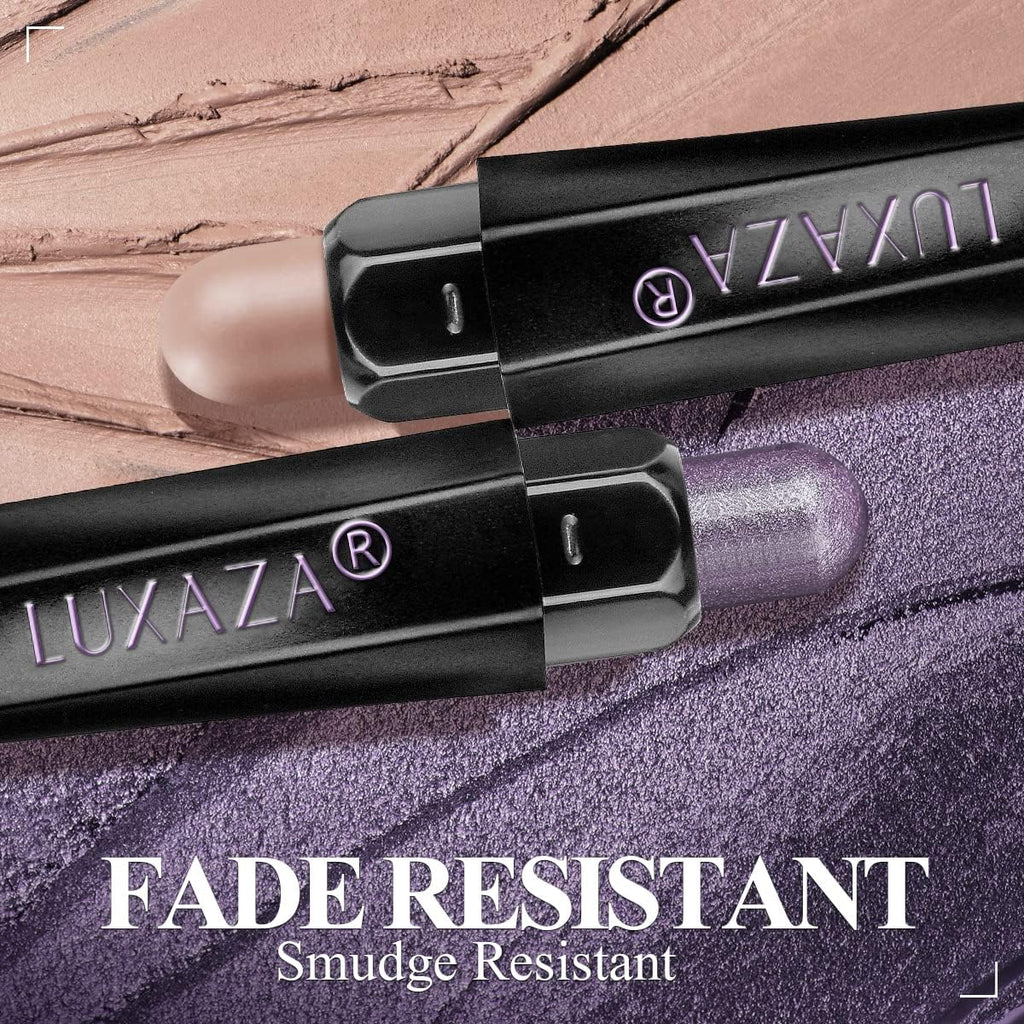 LUXAZA PRO Plum Eyeshadow Stick Set – 10pc Neutral Shimmer & Matte Cream Palette + Bronze Smoky Eyeliner Kit