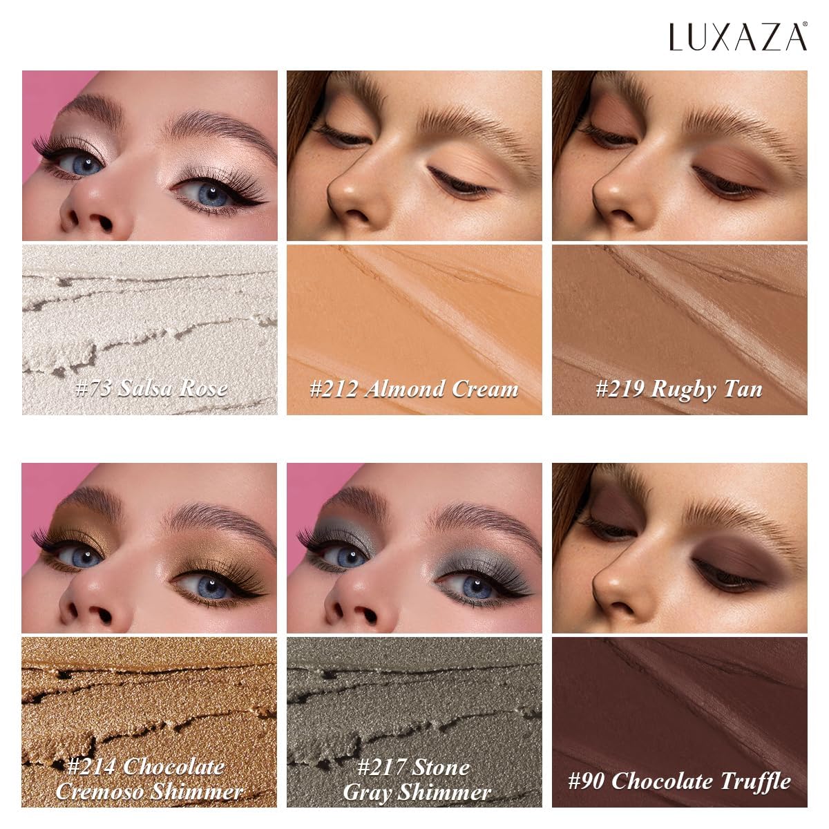 LUXAZA PRO Neutral Brown Eyeshadow Stick 6-Piece Set – Metallic Shimmer & Matte Cream Eye Shadow in Brown Latte
