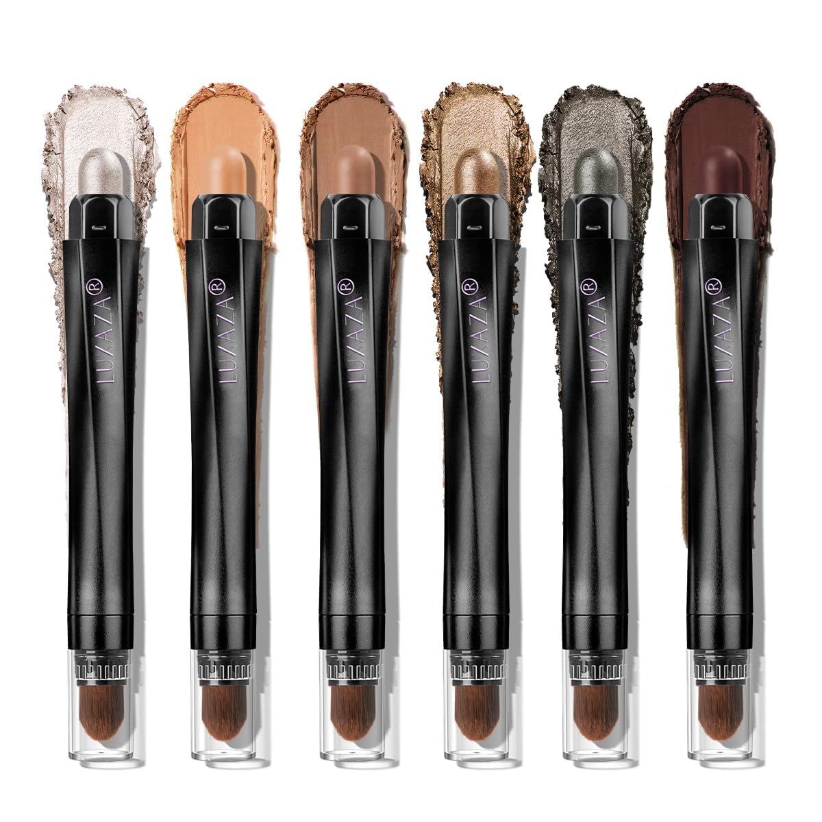 LUXAZA PRO Neutral Brown Eyeshadow Stick 6-Piece Set – Metallic Shimmer & Matte Cream Eye Shadow in Brown Latte