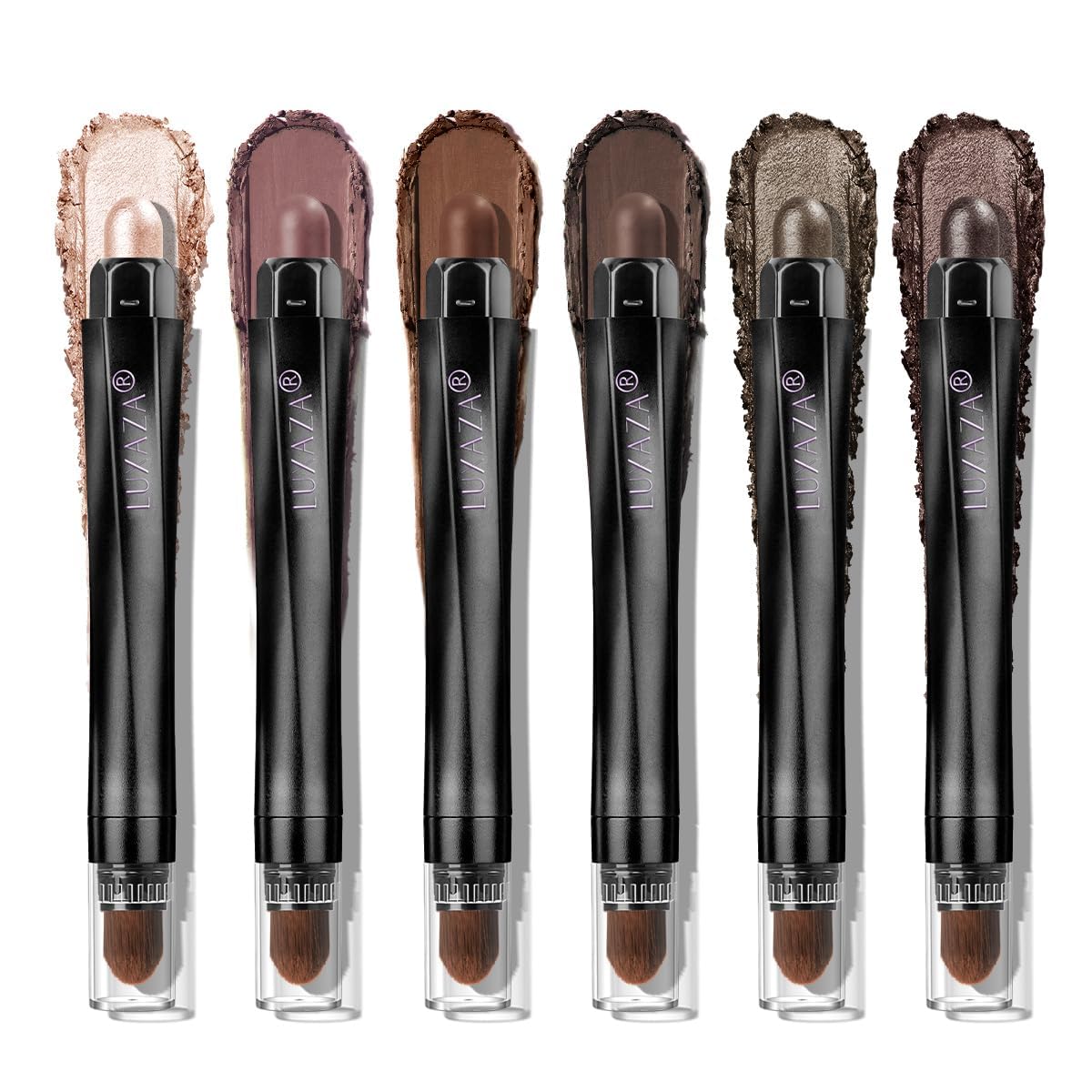 LUXAZA PRO Neutral Eyeshadow Stick 6-Piece Set — Smoky Rose Taupe & Dark Grey