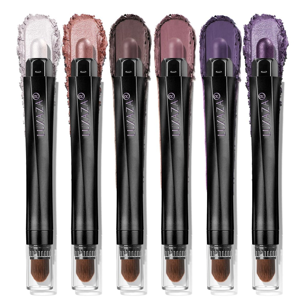 LUXAZA PRO Neutral Eyeshadow Stick 6PCS Set – Pink & Purple Metallic Shimmer Matte Cream Shadow