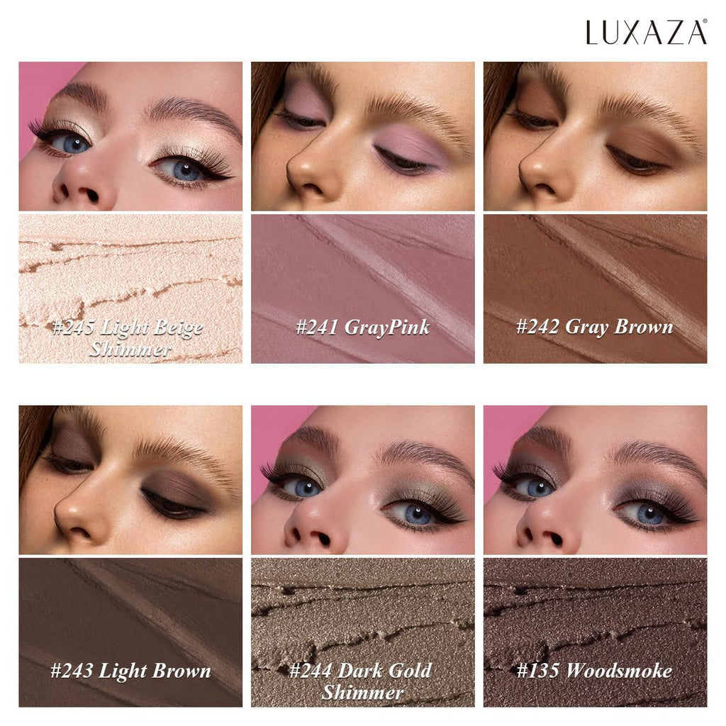LUXAZA PRO Neutral Eyeshadow Stick 6-Piece Set — Smoky Rose Taupe & Dark Grey