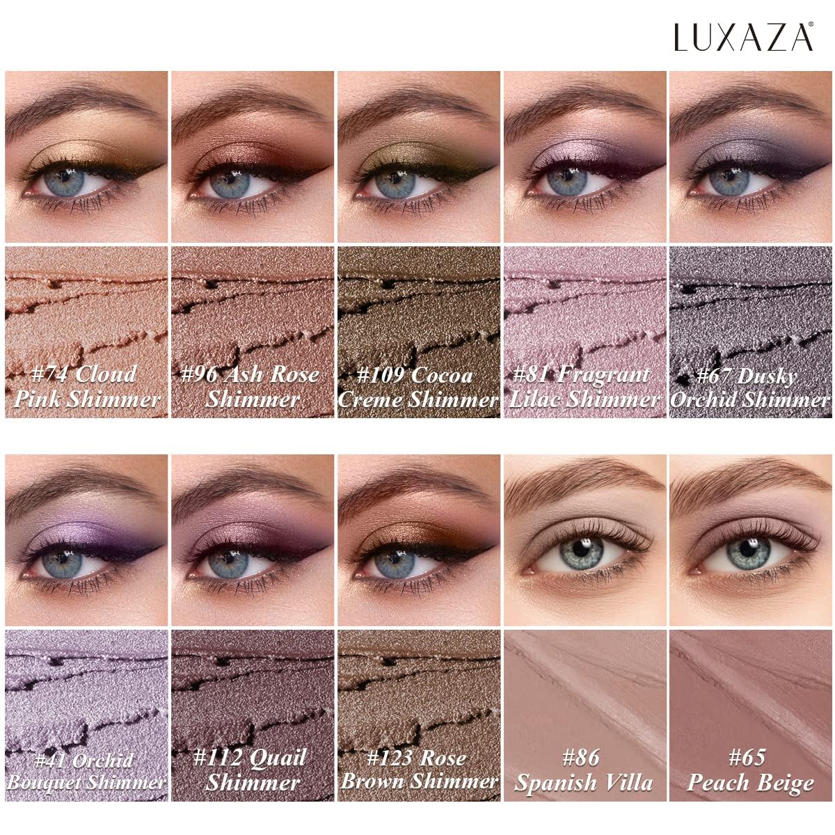 LUXAZA PRO Plum Eyeshadow Stick Set – 10pc Neutral Shimmer & Matte Cream Palette + Bronze Smoky Eyeliner Kit