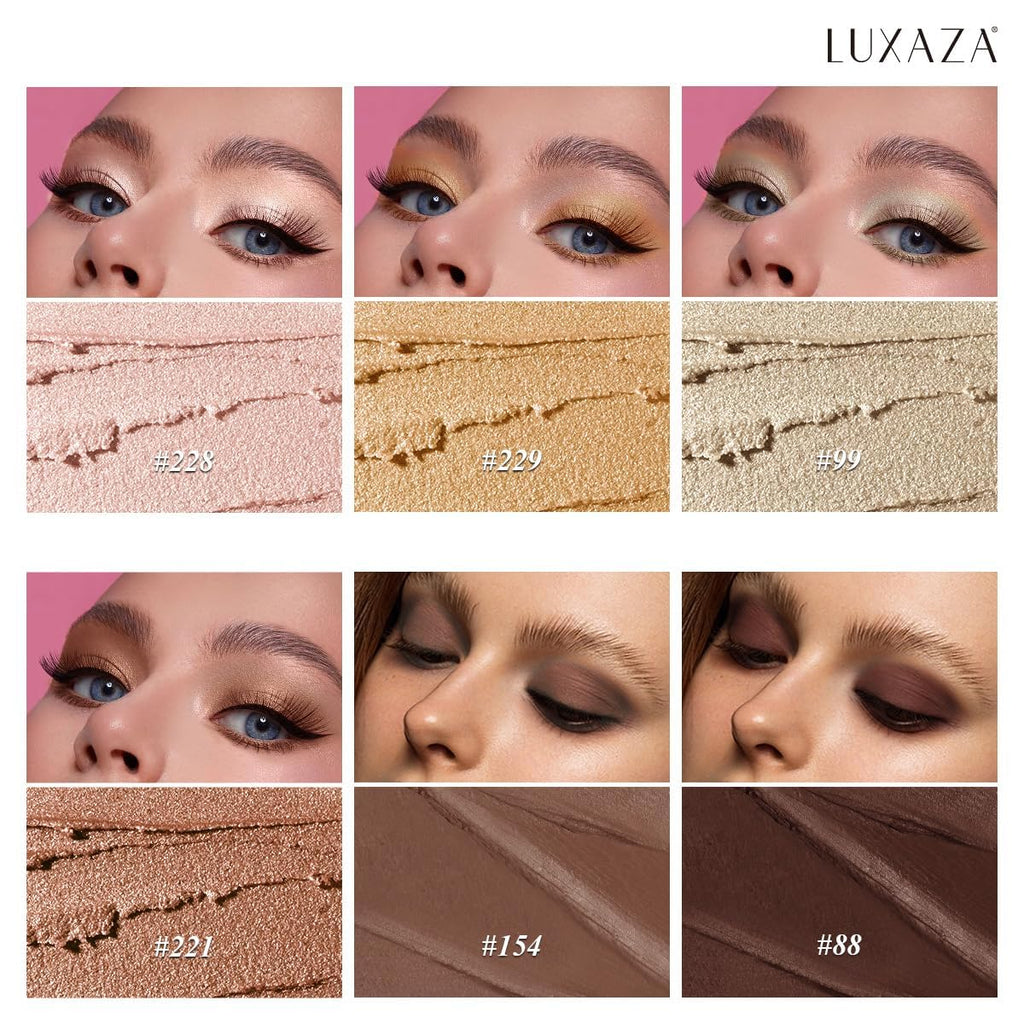 LUXAZA PRO Gold Eyeshadow Stick Set 6pcs – Neutral Shimmer & Matte Cream Shades, Gift-ready