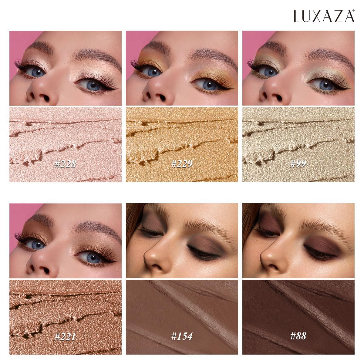 LUXAZA PRO Gold Eyeshadow Stick Set 6pcs – Neutral Shimmer & Matte Cream Shades, Gift-ready