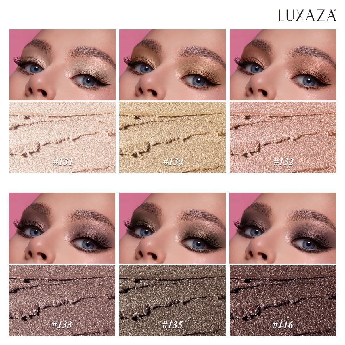 LUXAZA PRO Pink Ocean Eyeshadow Stick 6-Piece Set – Metallic Shimmer Eye Shadow & Eyeliner
