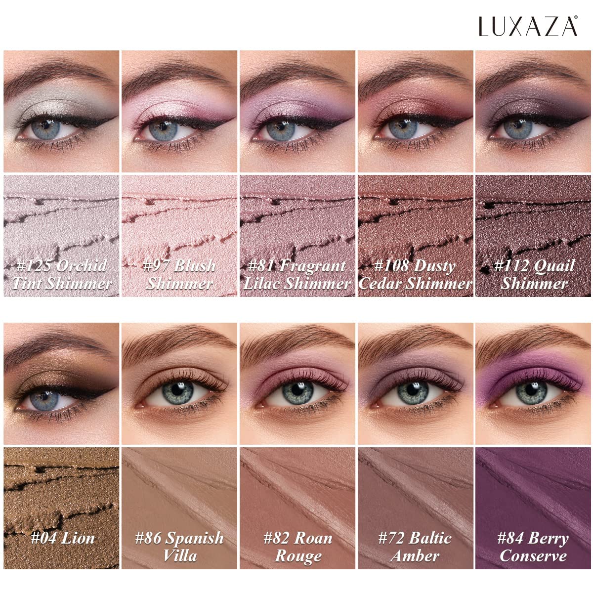 Luxaza Pro Plum Eyeshadow Stick Set 10pcs – Neutral Shimmer & Matte Cream Palette, Bronze Smoky Eyeliner, Cocoa Crush