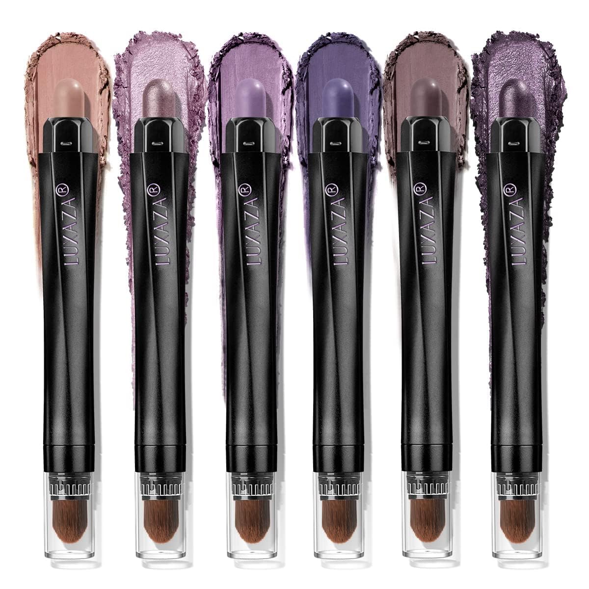 LUXAZA PRO Purple Eyeshadow Stick 6-Piece Set | Metallic Shimmer Cream Palette - BLUEBERRY