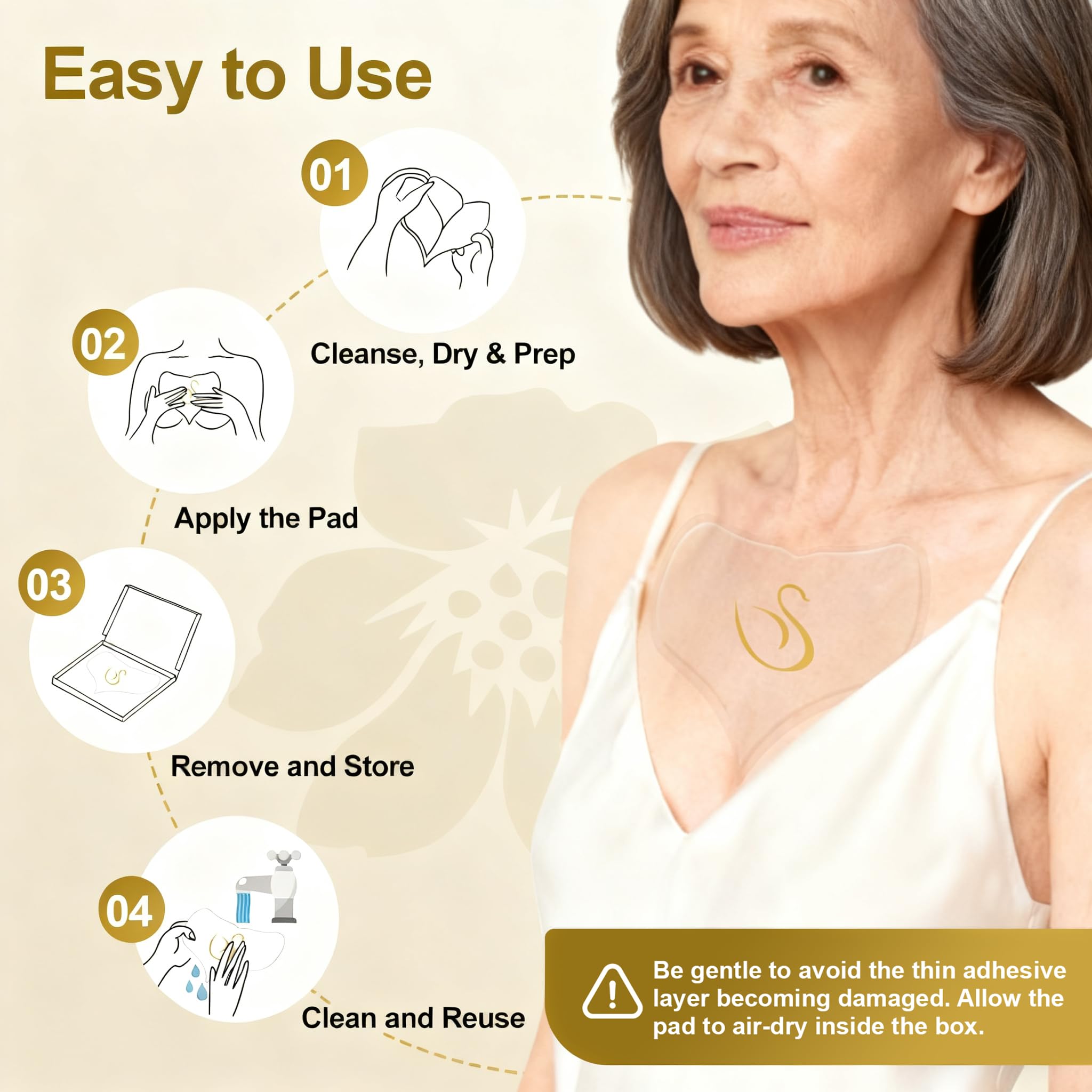 Luxe Sens Chest Wrinkle Patches 4 Pack – Reusable Silicone Pads for Decolletage & Neck