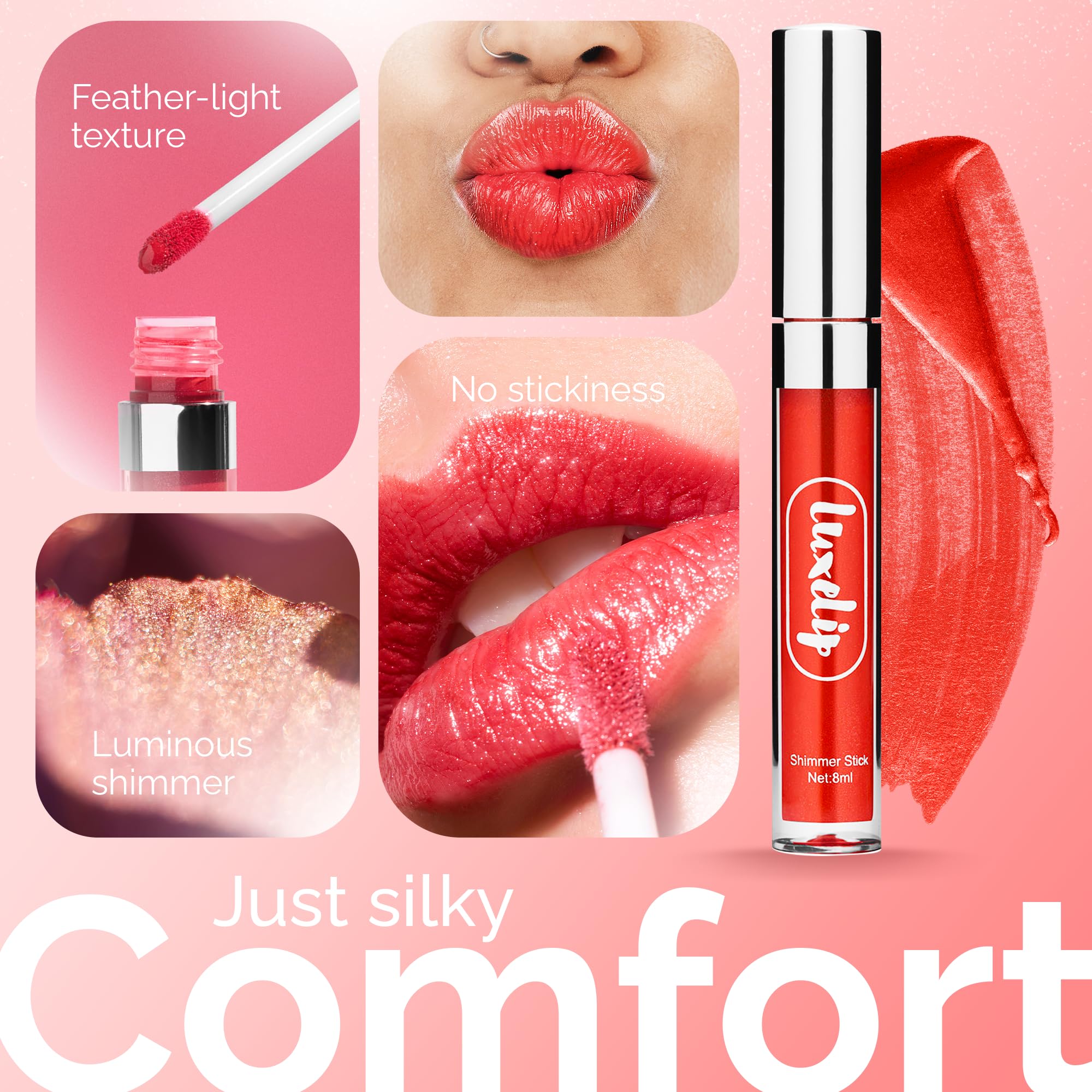 LuxeLip Matte Lipstick for Older Women & Hydrating Gloss in Chili Flake (8ml) – Non-Sticky, Luminous Shine