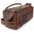 LUXEORIA Premium Handmade Leather Toiletry Bags for Men & Women | Chocolate Dopp Kit & Travel Cosmetic Bag