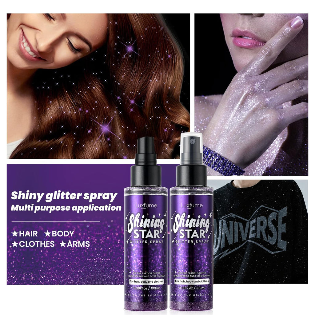 Luxfume Body Glitter Spray | Quick-Drying, Waterproof Glitter Hairspray for Stage Makeup, 3.38 oz