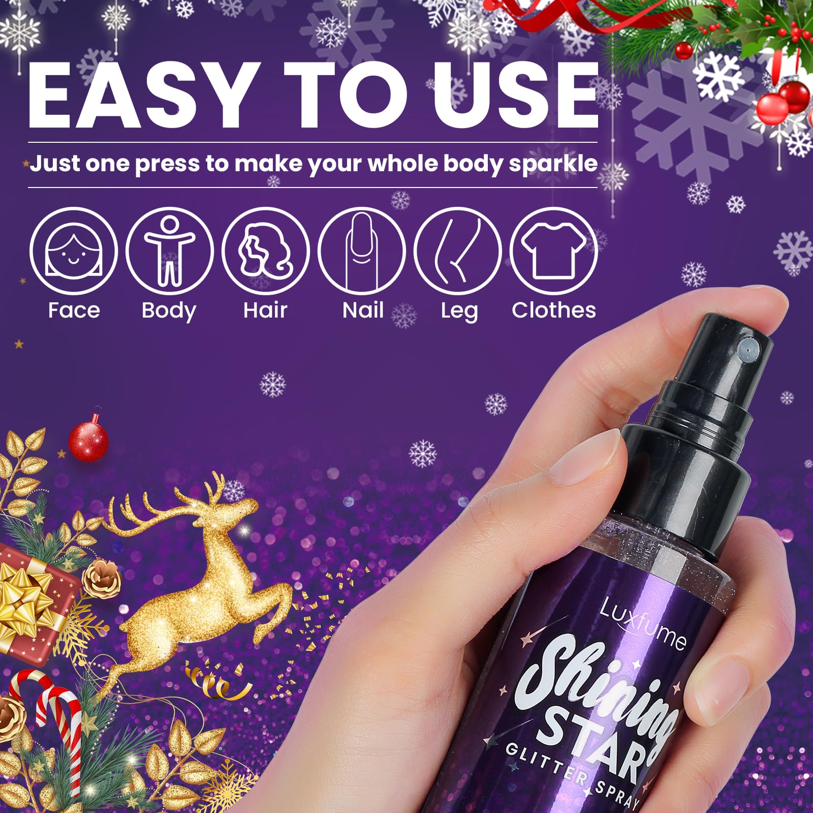 Luxfume Body Glitter Spray | Quick-Drying, Waterproof Glitter Hairspray for Stage Makeup, 3.38 oz
