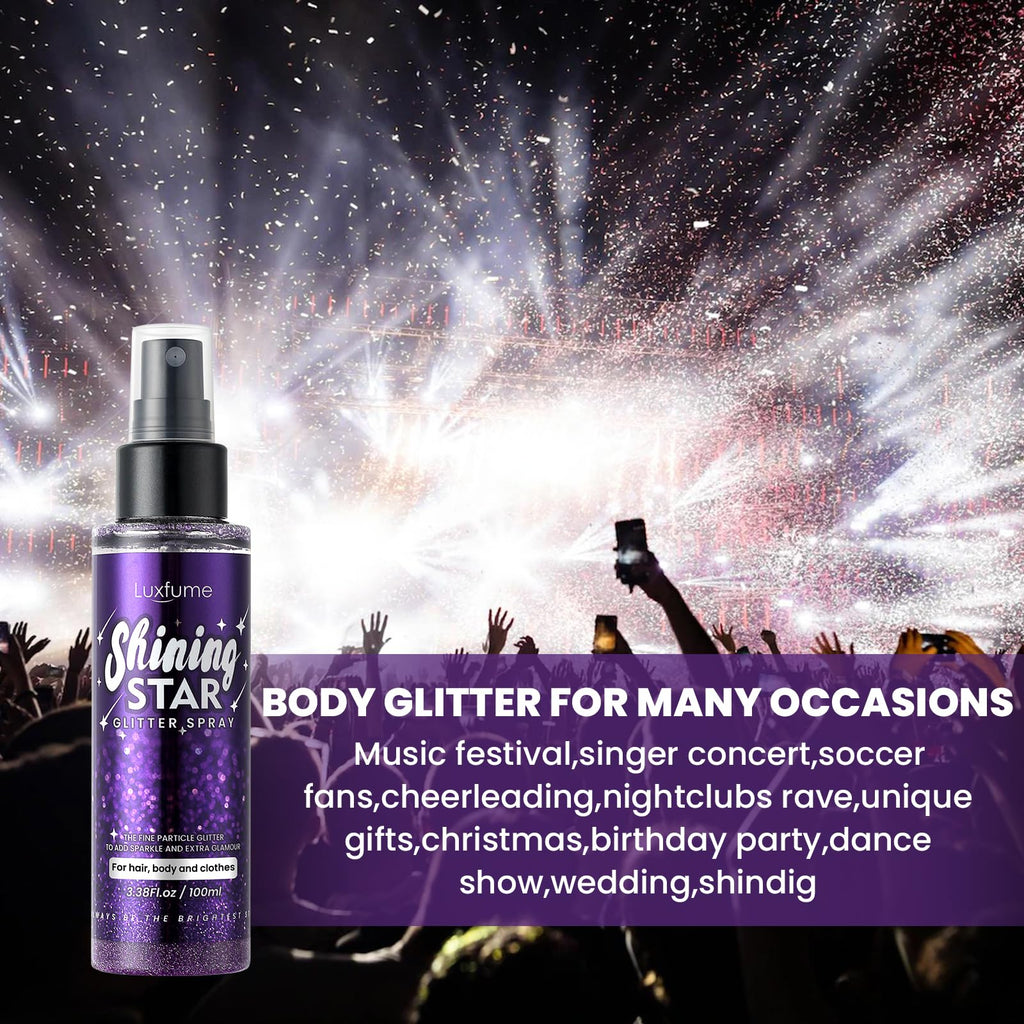 Luxfume Body Glitter Spray | Quick-Drying, Waterproof Glitter Hairspray for Stage Makeup, 3.38 oz