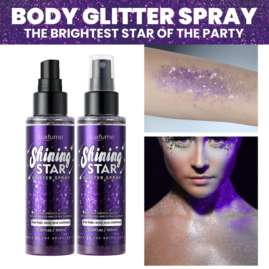 Luxfume Body Glitter Spray | Quick-Drying, Waterproof Glitter Hairspray for Stage Makeup, 3.38 oz