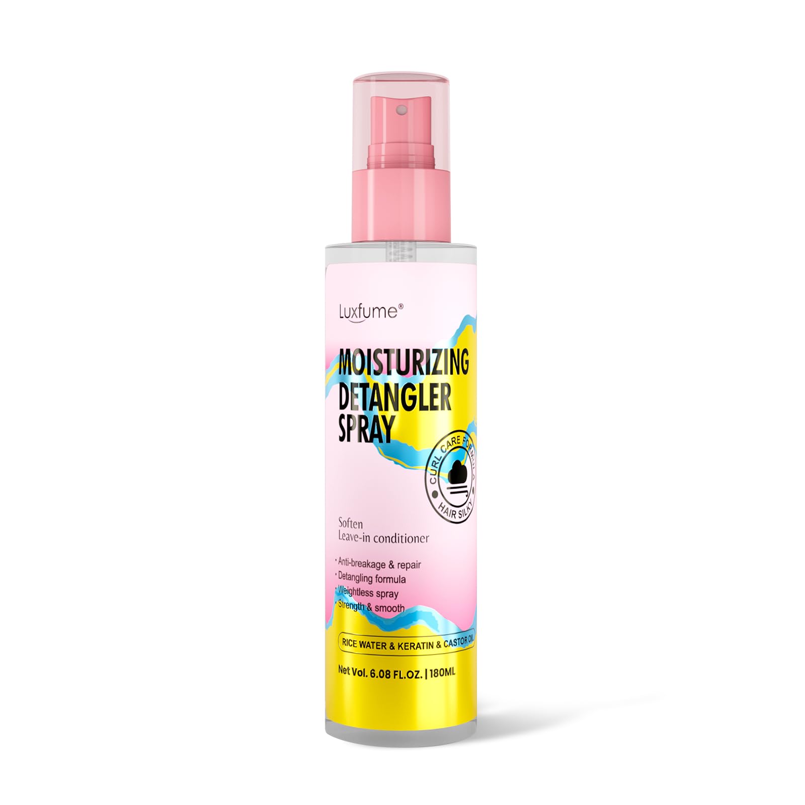 Luxfume Moisturizing Detangler Spray for Women – Curly Hair with Rice Water, Keratin & Castor Oil