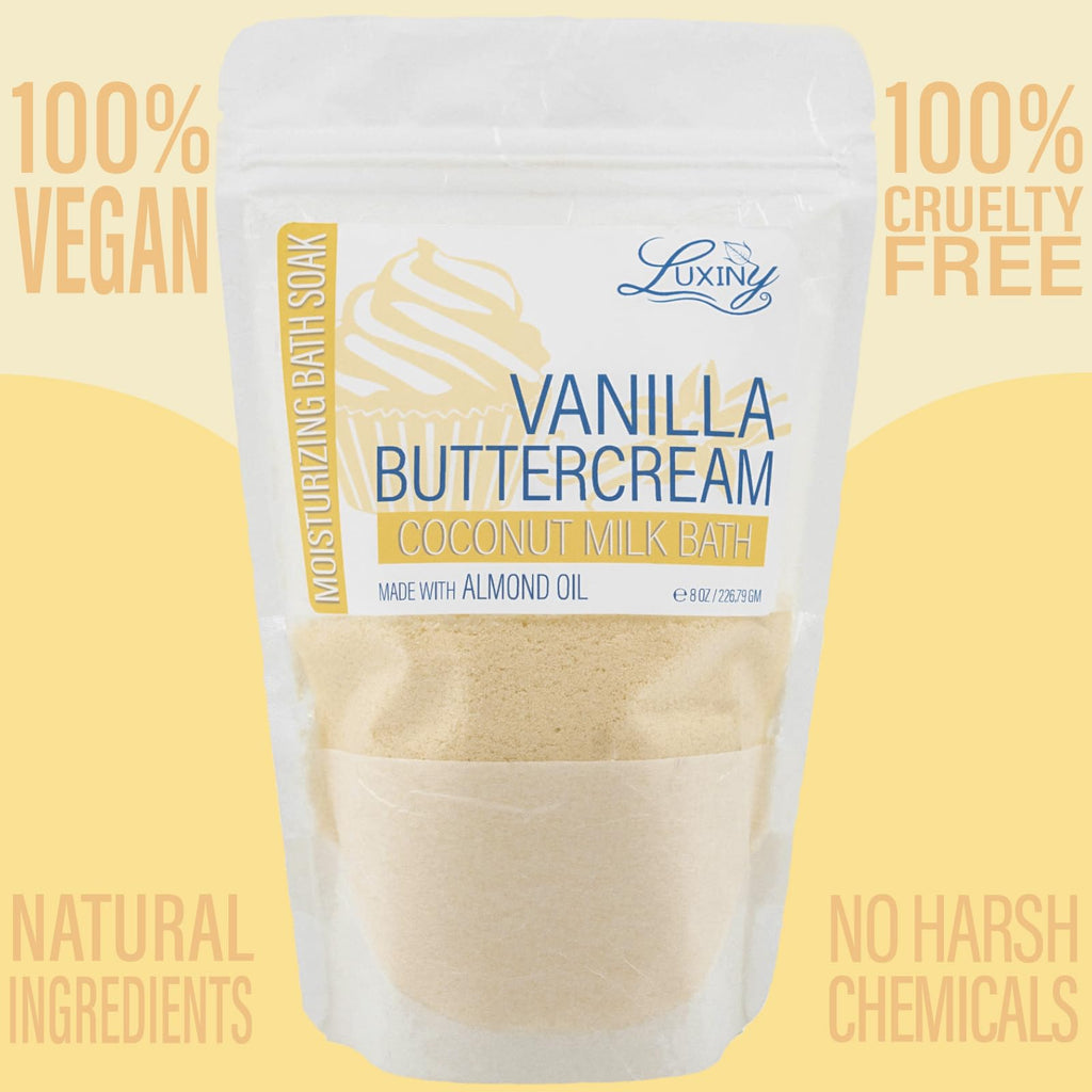 Luxiny Vegan Milk Bath Soak with Coconut Milk Powder & Sweet Almond Oil — Vanilla Buttercream, 8 oz