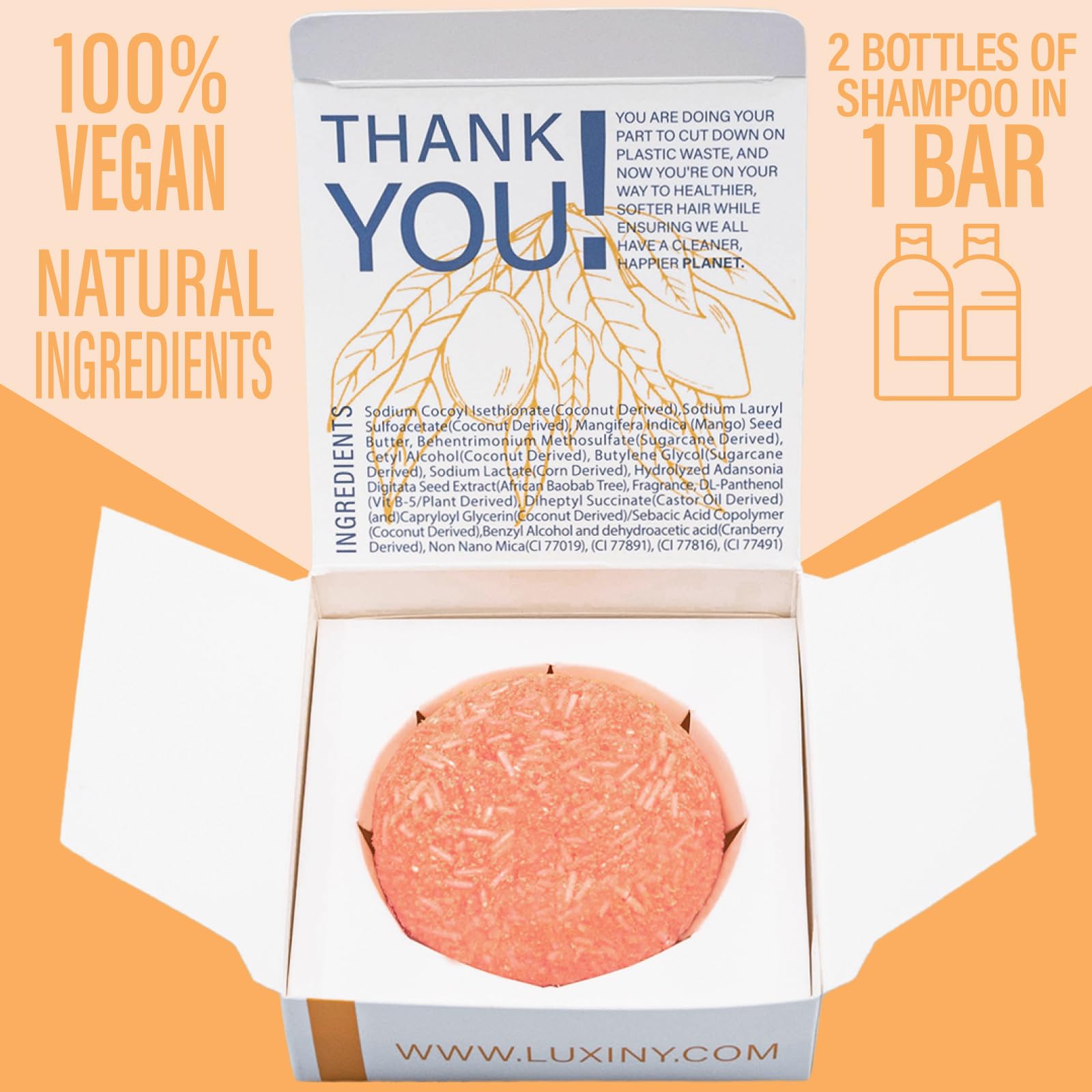 Luxiny Mango Shampoo & Conditioner Bar Set – Sulfate-Free, Travel-Ready, Made in USA