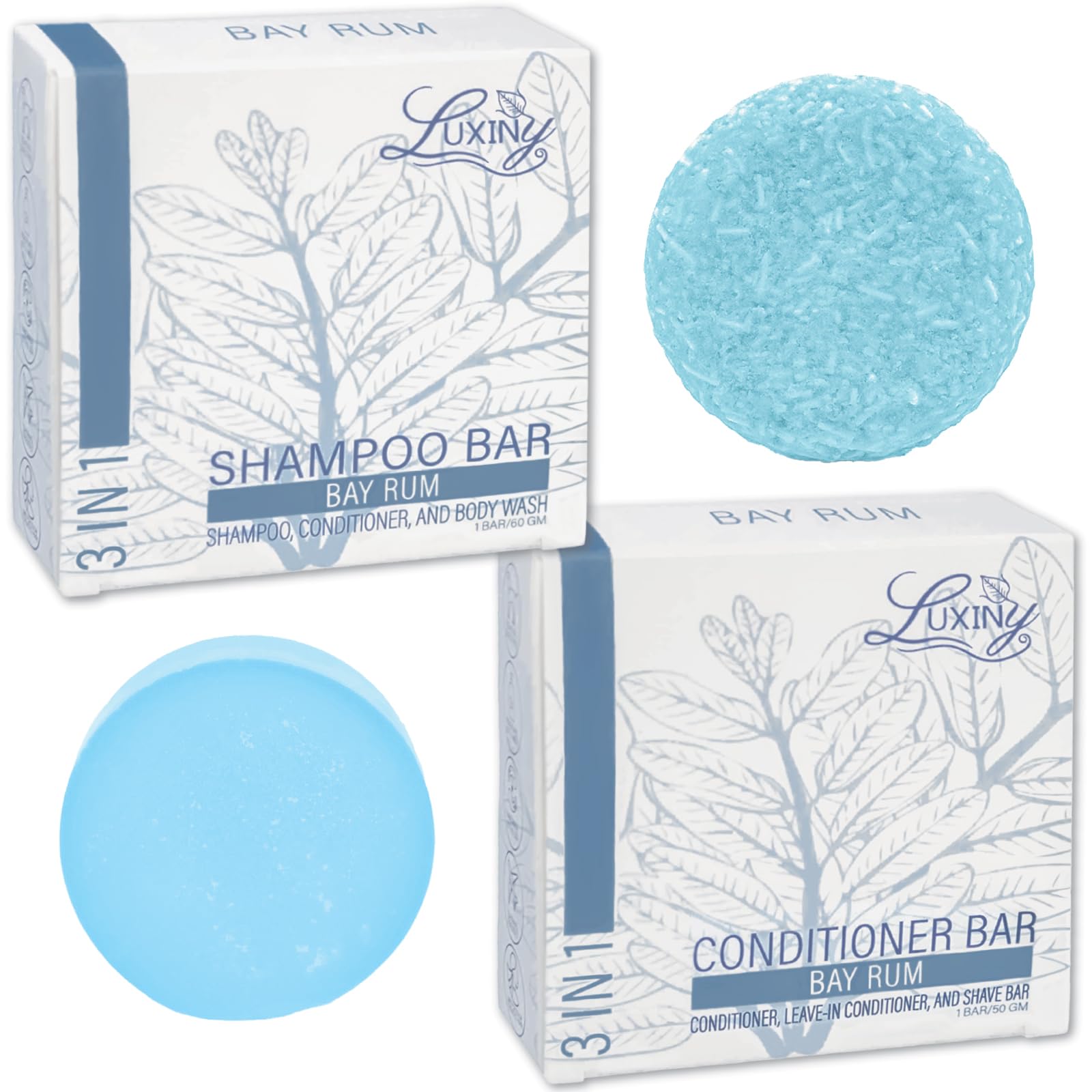 Luxiny Travel Shampoo & Conditioner Bar – Plant-Based, TSA Compliant, Eco-Friendly, Bay Rum 200g