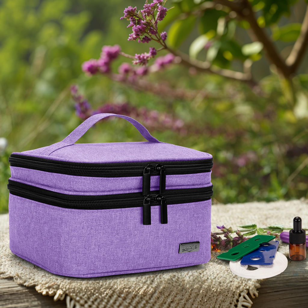 Luxja Essential Oil Carrying Case – Holds 30 Bottles (5ml-30ml) | Double-Layer Organizer (Lavender) - Bag Only