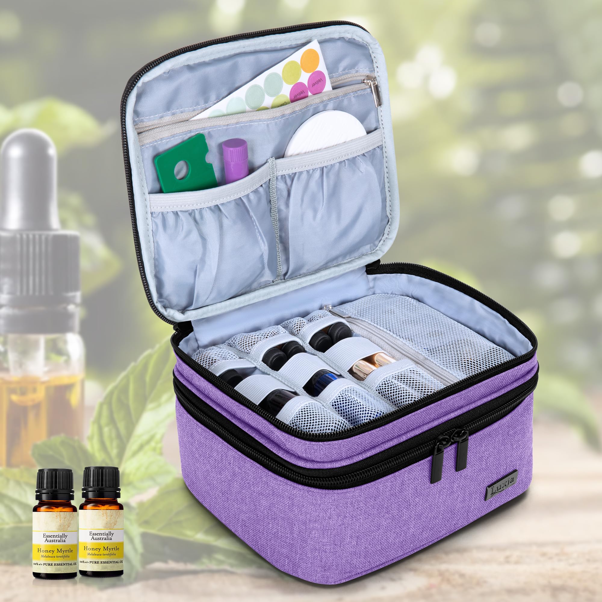 Luxja Essential Oil Carrying Case – Holds 30 Bottles (5ml-30ml) | Double-Layer Organizer (Lavender) - Bag Only