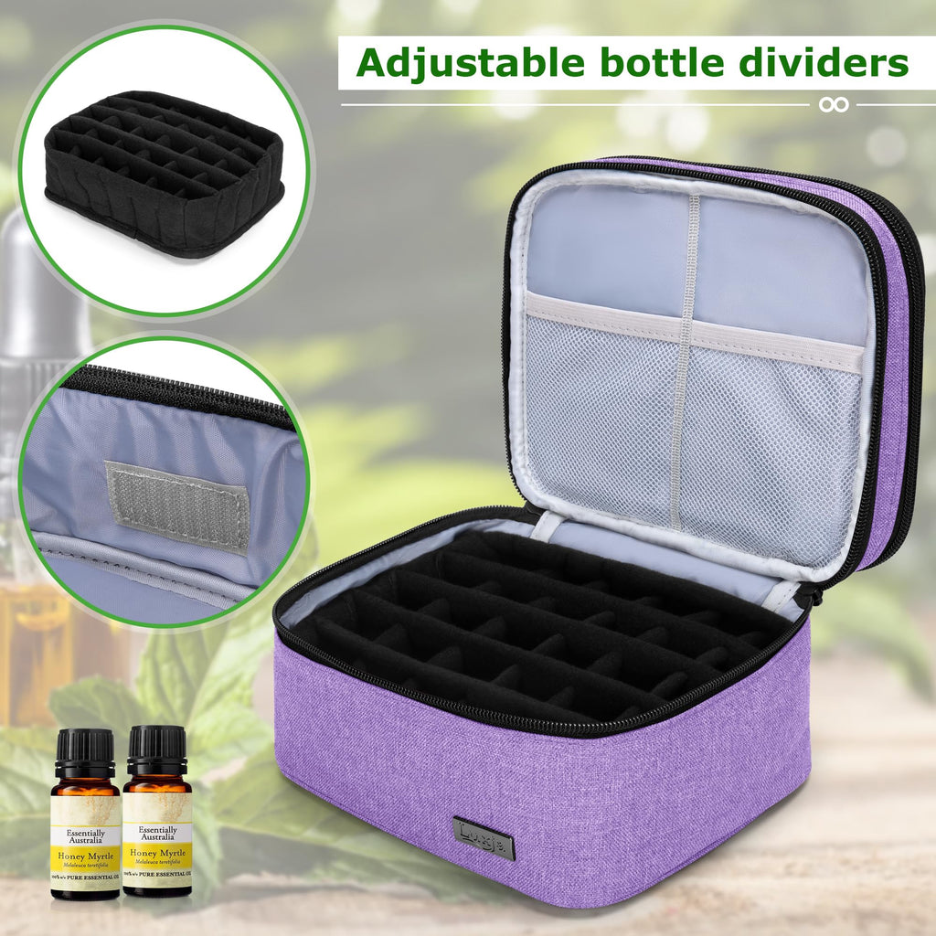 Luxja Essential Oil Carrying Case – Holds 30 Bottles (5ml-30ml) | Double-Layer Organizer (Lavender) - Bag Only