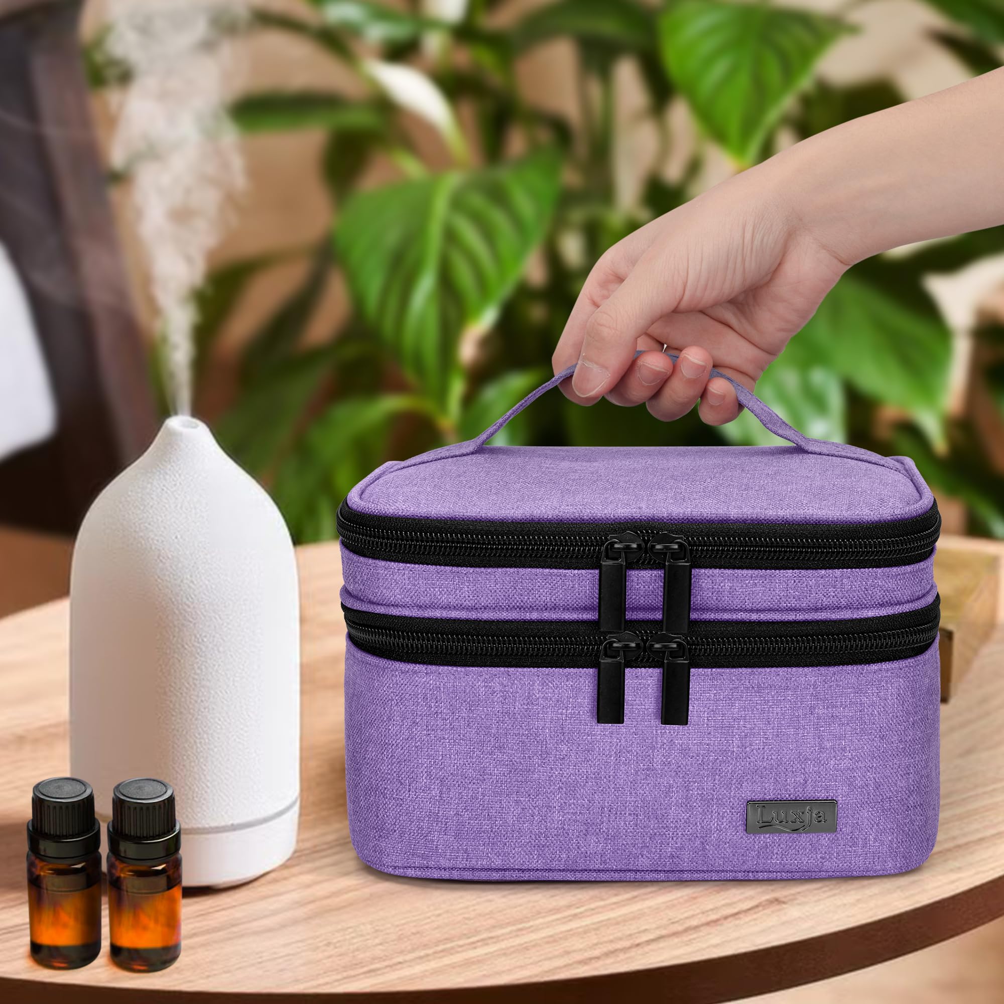 Luxja Essential Oil Carrying Case – Holds 30 Bottles (5ml-30ml) | Double-Layer Organizer (Lavender) - Bag Only