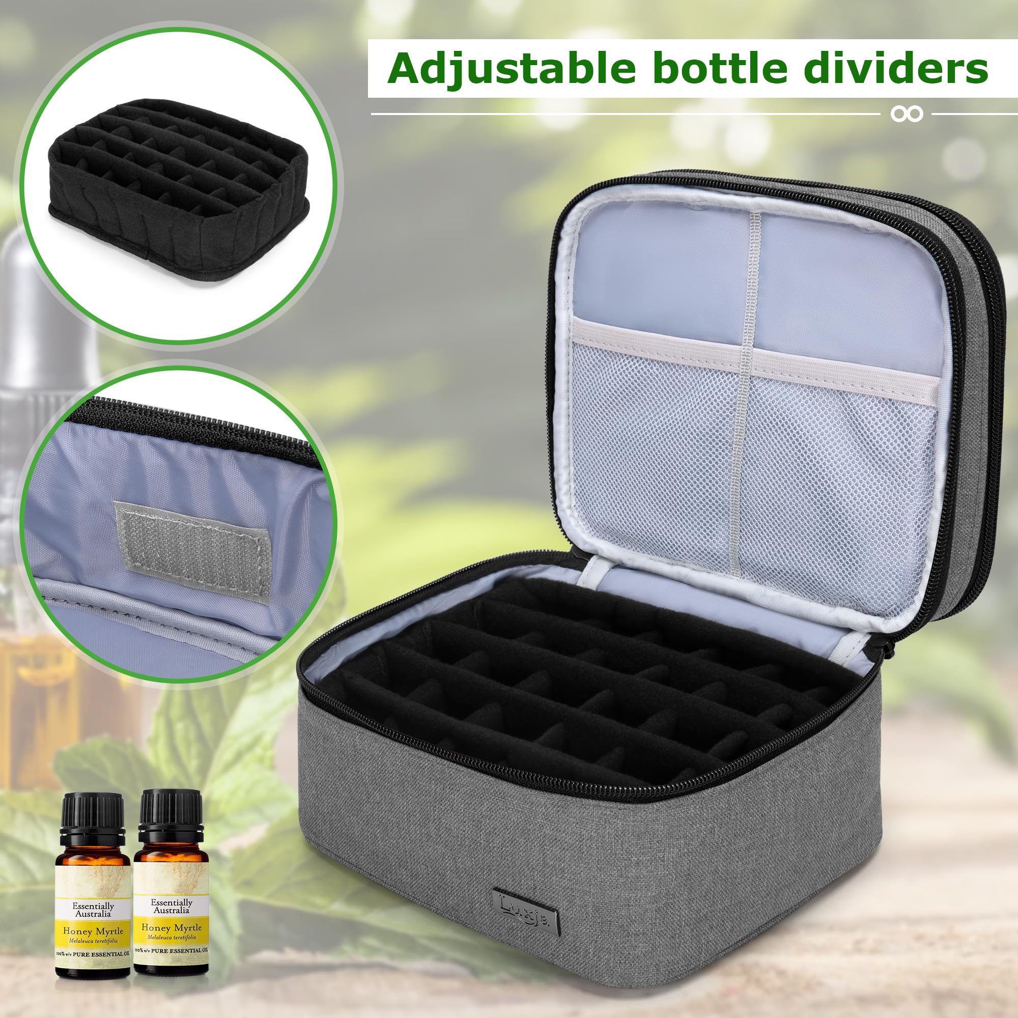 LUXJA Essential Oil Carrying Case — Holds 30 Bottles (5–30ml) | Double-Layer Organizer, Gray