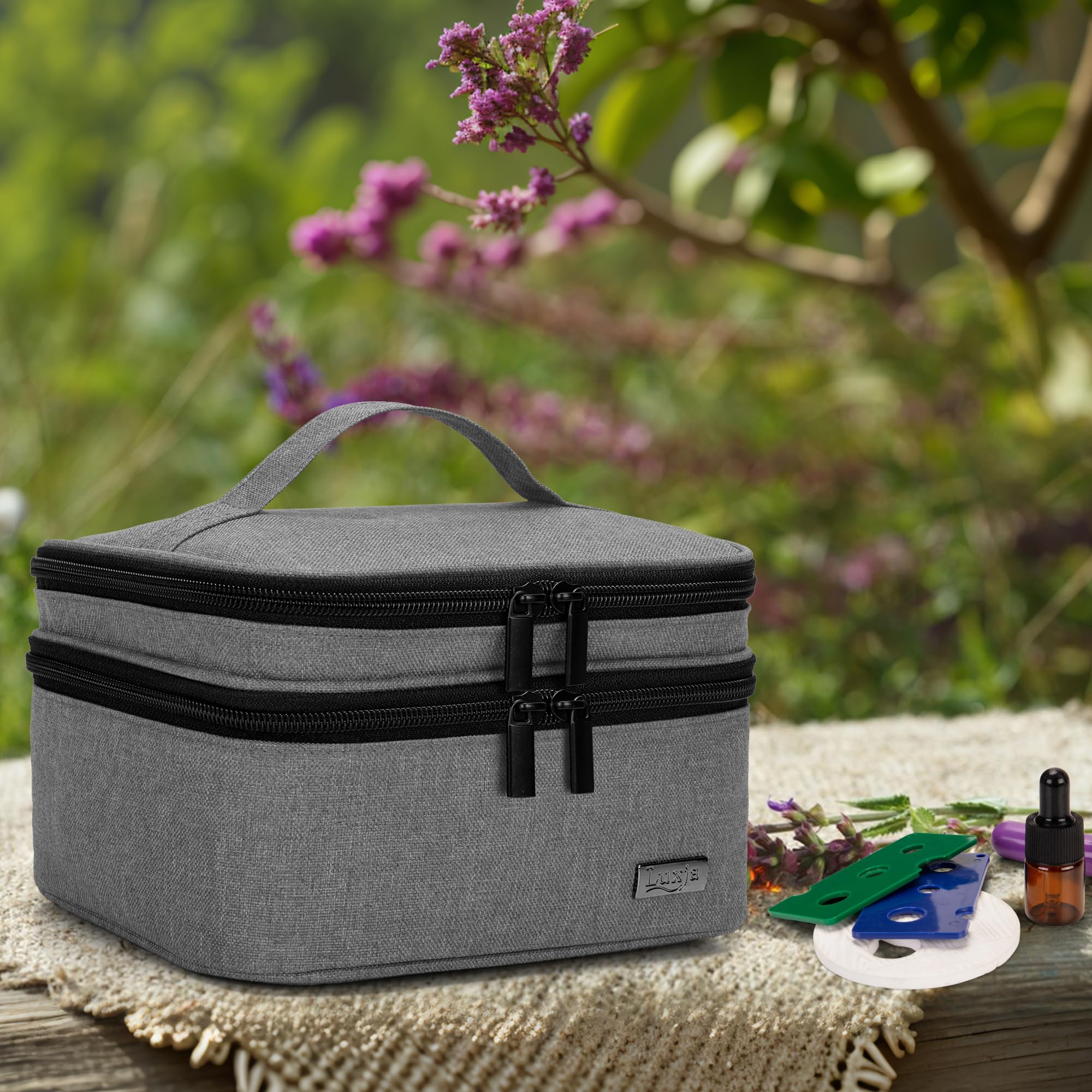 LUXJA Essential Oil Carrying Case — Holds 30 Bottles (5–30ml) | Double-Layer Organizer, Gray