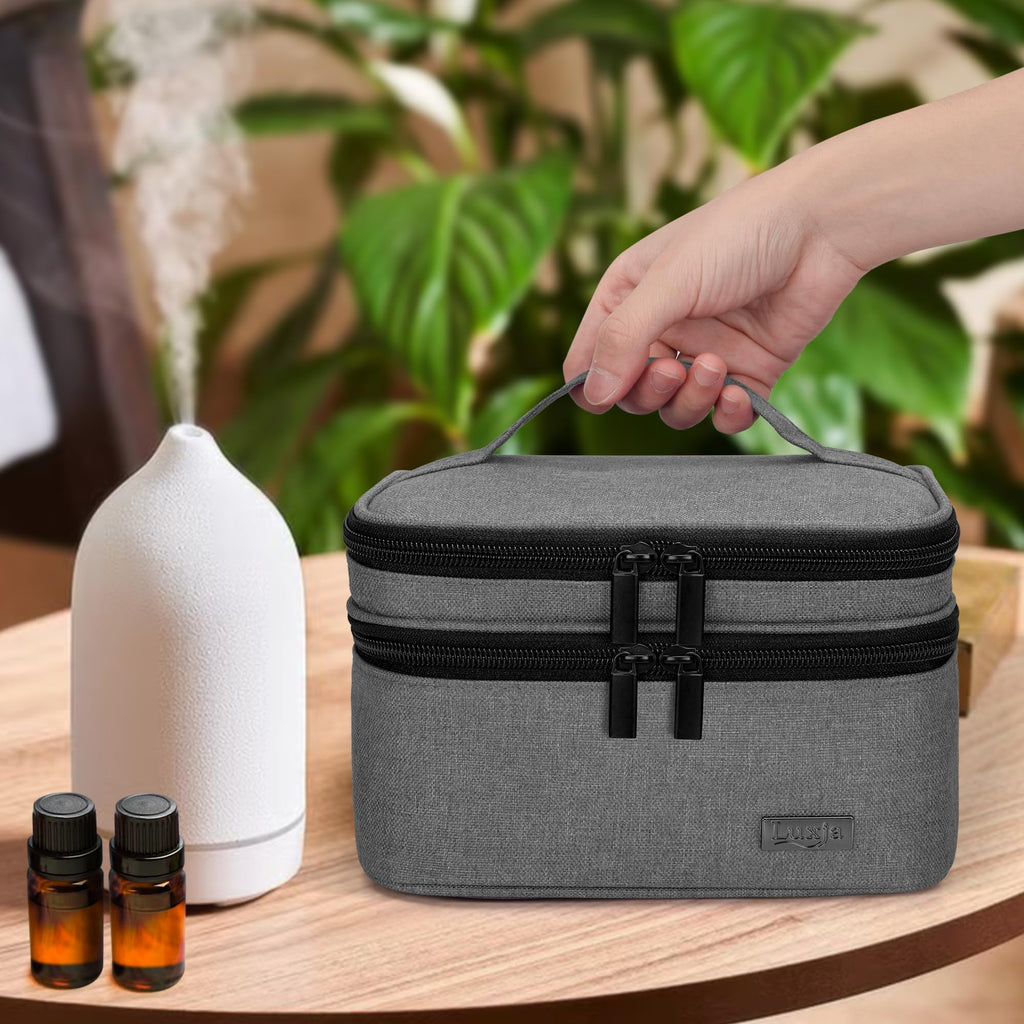LUXJA Essential Oil Carrying Case — Holds 30 Bottles (5–30ml) | Double-Layer Organizer, Gray