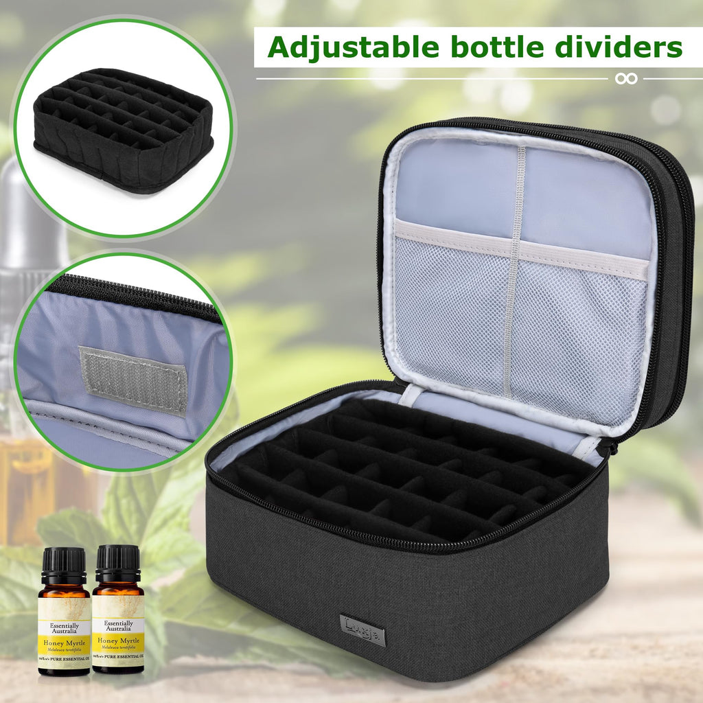 LUXJA Essential Oil Carrying Case - Holds 30 Bottles (5ml-30ml), Double-Layer Organizer, Black (Bag Only)