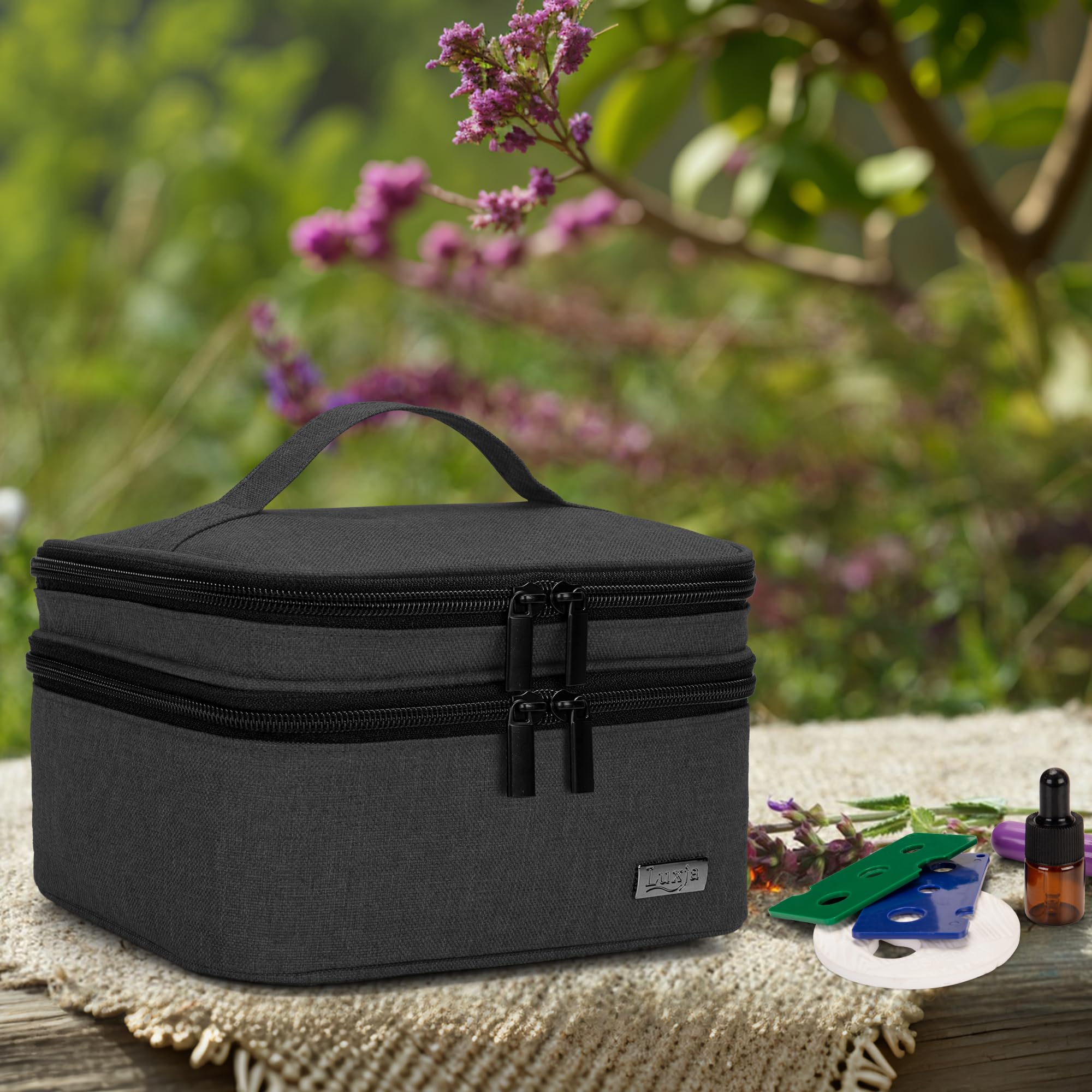 LUXJA Essential Oil Carrying Case - Holds 30 Bottles (5ml-30ml), Double-Layer Organizer, Black (Bag Only)