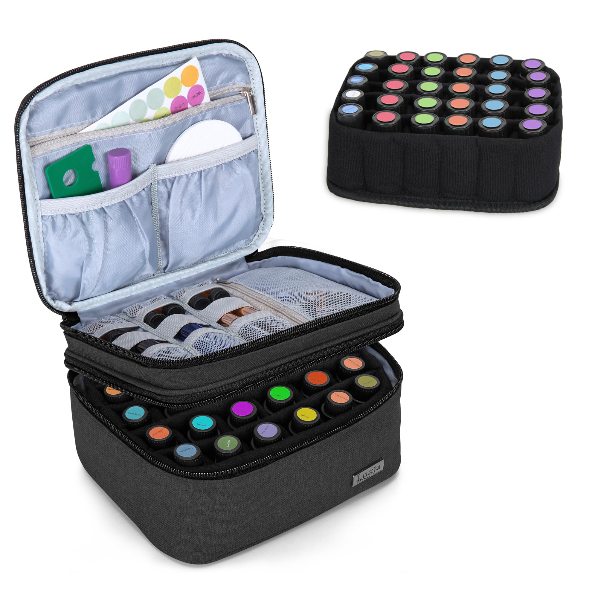 LUXJA Essential Oil Carrying Case - Holds 30 Bottles (5ml-30ml), Double-Layer Organizer, Black (Bag Only)