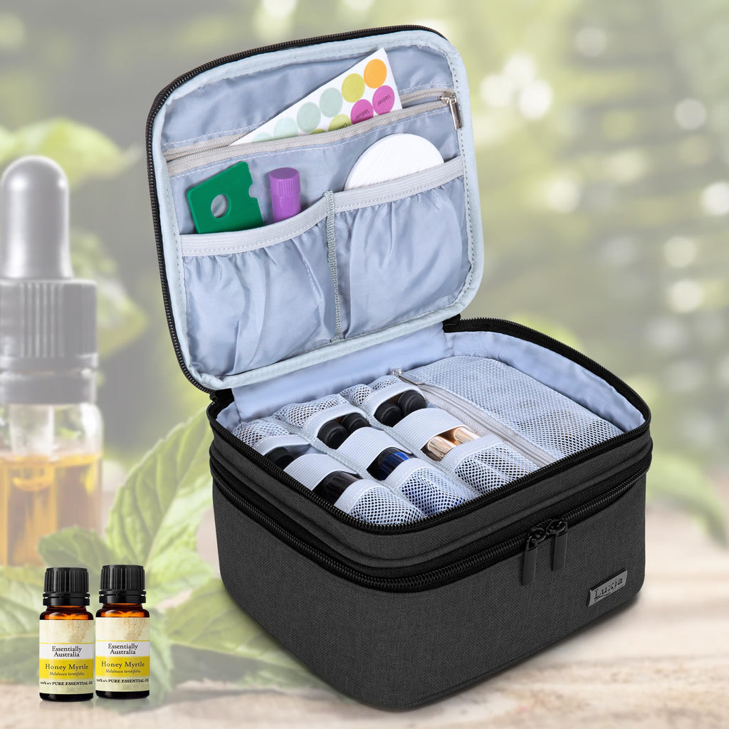 LUXJA Essential Oil Carrying Case - Holds 30 Bottles (5ml-30ml), Double-Layer Organizer, Black (Bag Only)