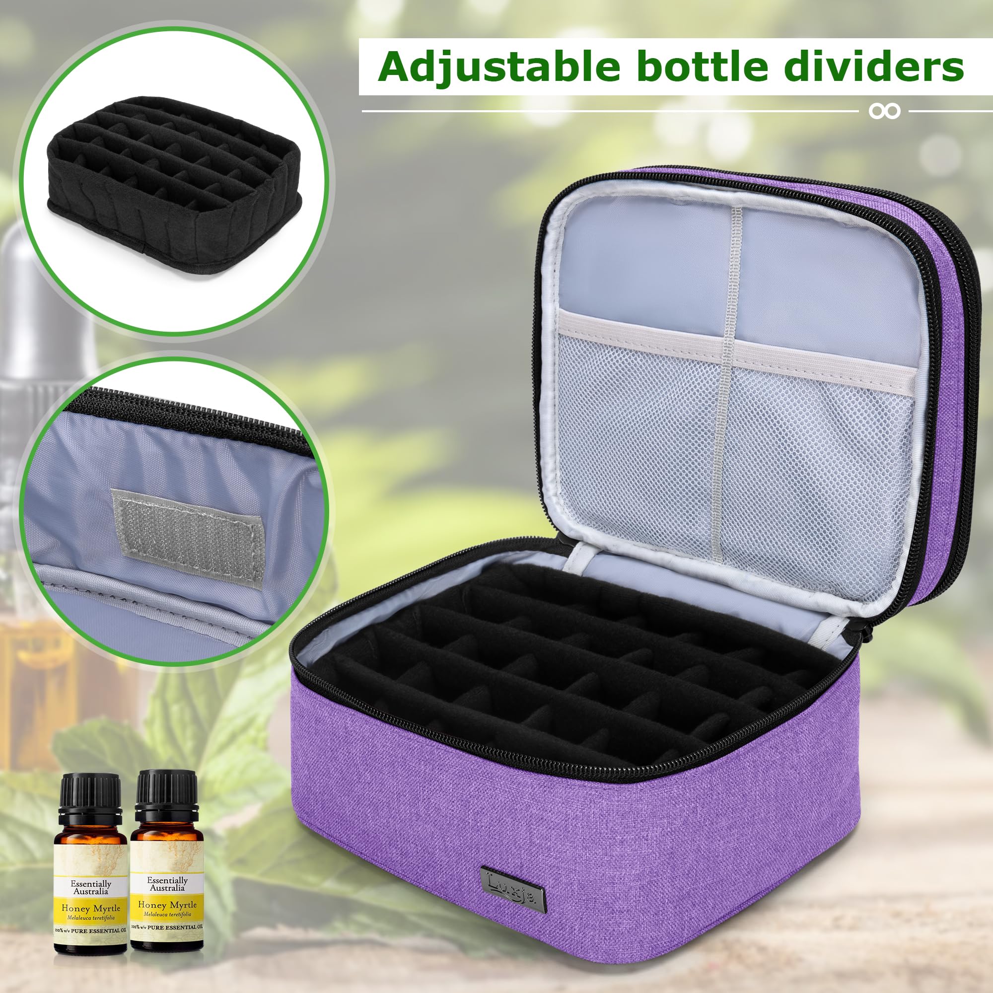 LUXJA Essential Oil Carrying Case – Holds 30 Bottles (5ml-30ml) Purple | Double Layer Organizer