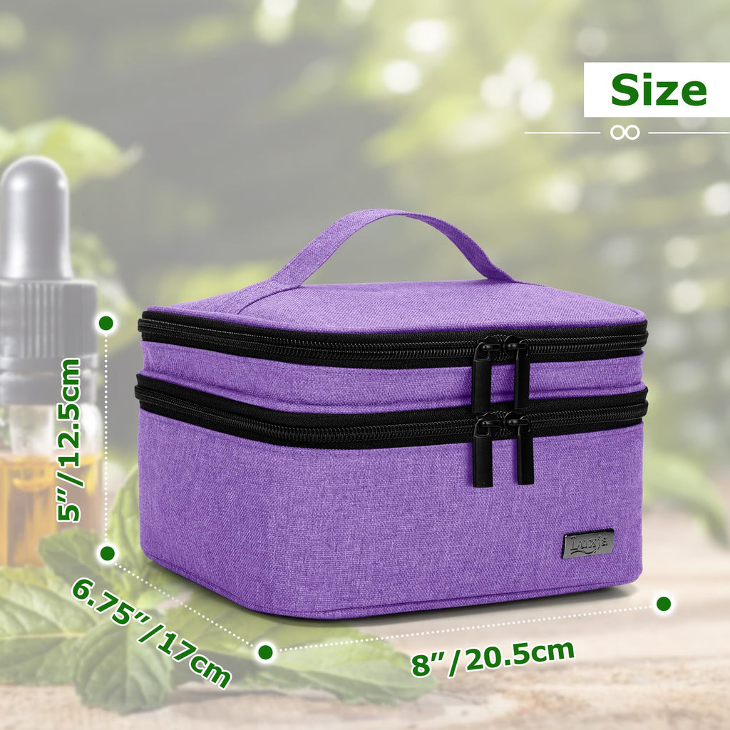 LUXJA Essential Oil Carrying Case – Holds 30 Bottles (5ml-30ml) Purple | Double Layer Organizer